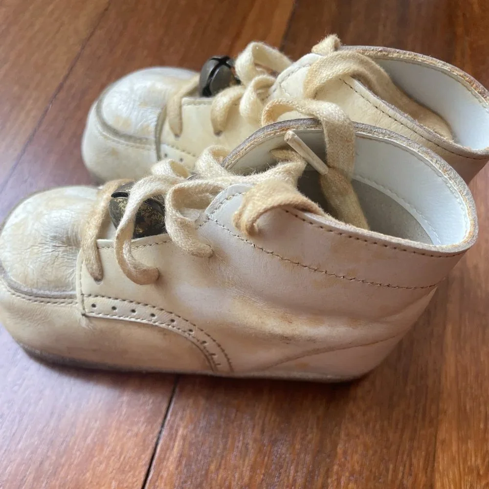Vintage 1970's White Lace Up Walker Baby Shoes